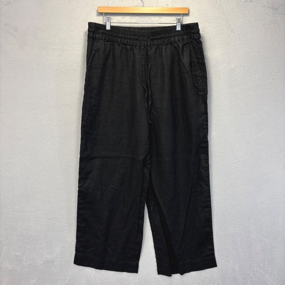 Tommy Bahama 100% Linen Wide Leg Pants Womens XL Black Elastic Waist Drawstring
